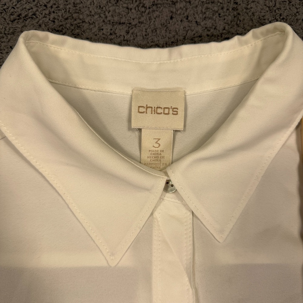 Chicos Shirt Women 3XL White Blue Ombre Coastal Sheer MOP Button Vacation Resort - Picture 11 of 16
